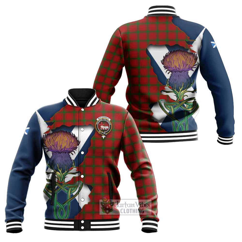 Tartan Vibes Clothing MacDonald (McDonald) of Sleat Tartan Family Crest Baseball Jacket Scottish Thistle Celtic Inspired