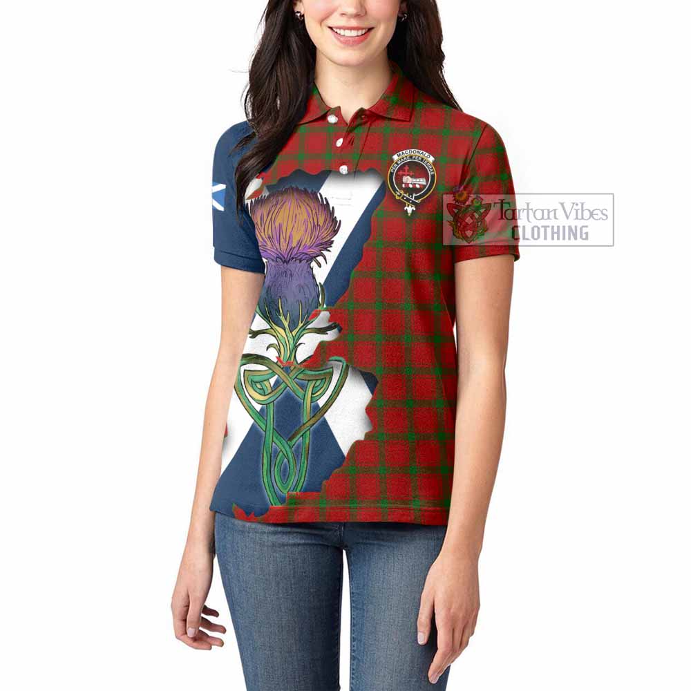 Tartan Vibes Clothing MacDonald (McDonald) of Sleat Tartan Family Crest Women's Polo Shirt Scottish Thistle Celtic Inspired