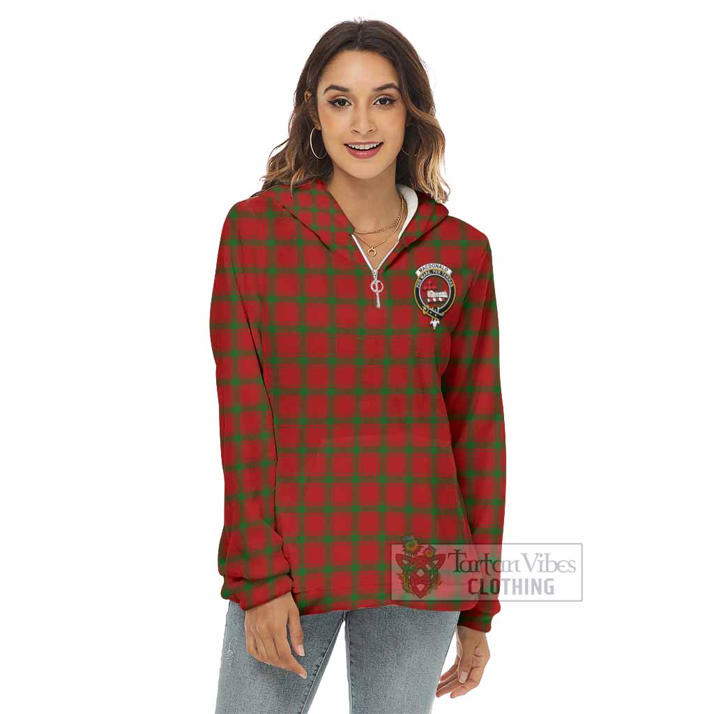 MacDonald (McDonald) of Sleat Tartan Women's Borg Fleece Hoodie with Half Zip with Family Crest - Tartan Vibes Clothing