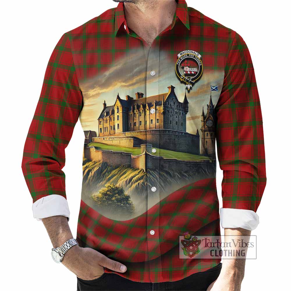 Tartan Vibes Clothing MacDonald (McDonald) of Sleat Tartan Family Crest Long Sleeve Button Shirt with Scottish Ancient Castle Style