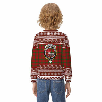 MacDonald (McDonald) of Sleat Clan Tartan Christmas Kid Ugly Sweatshirt with Family Crest