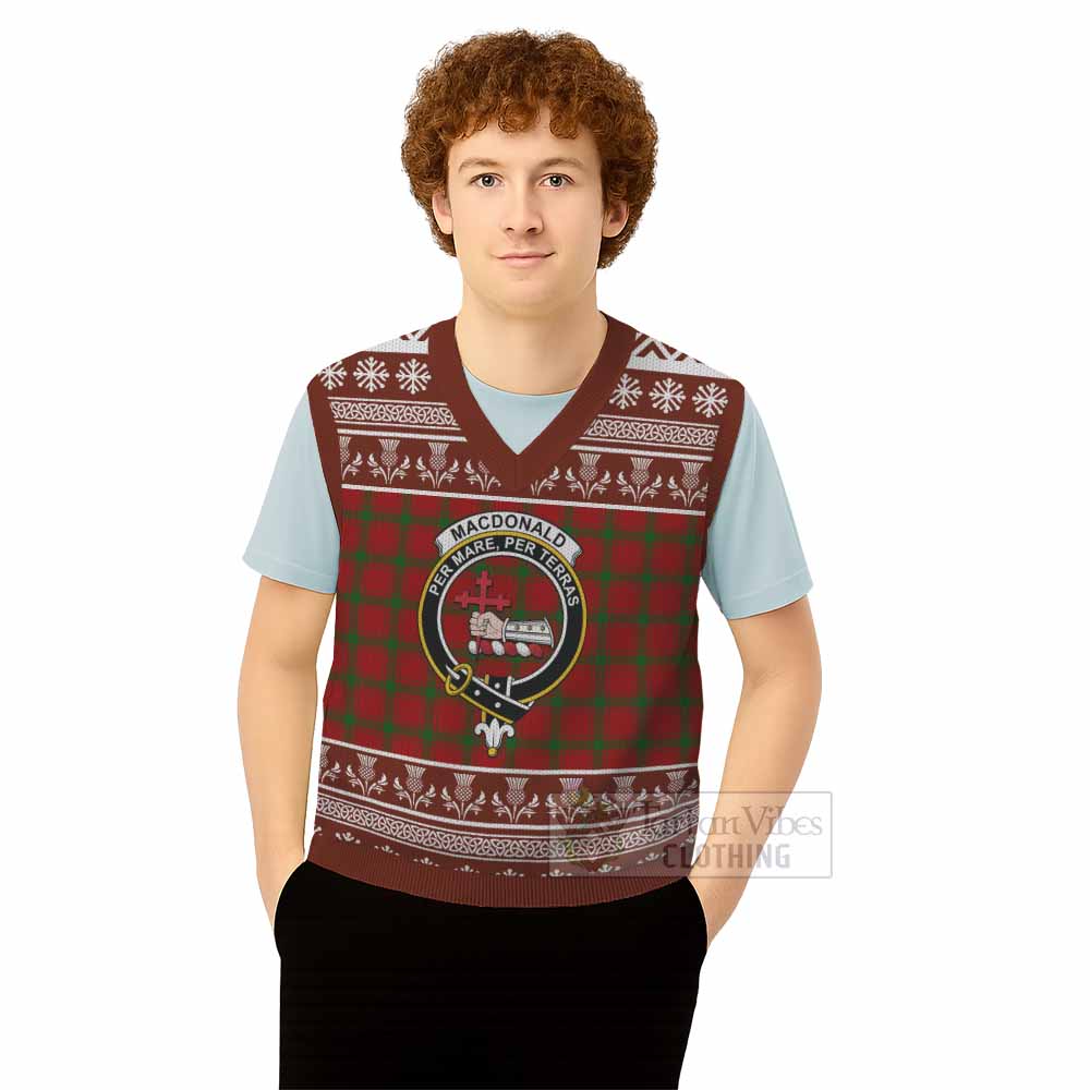 MacDonald (McDonald) of Sleat Clan Tartan Christmas Knitted V-Neck Vest with Family Crest - Tartan Vibes Clothing