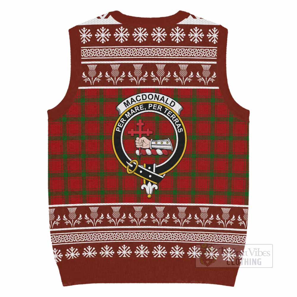 MacDonald (McDonald) of Sleat Clan Tartan Christmas Knitted V-Neck Vest with Family Crest - Tartan Vibes Clothing