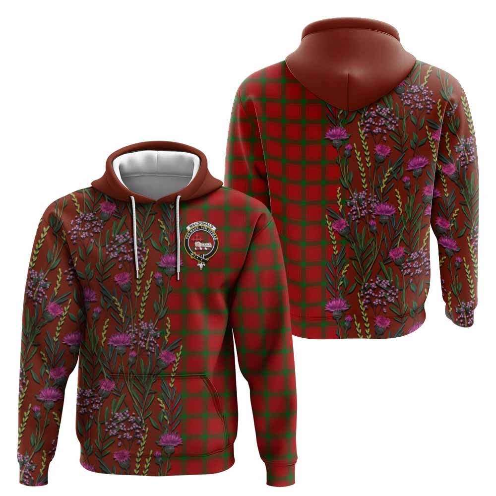 MacDonald (McDonald) of Sleat Family Crest Tartan Hoodie Scottish Thistle Flower Pattern Half Style - Tartan Vibes Clothing