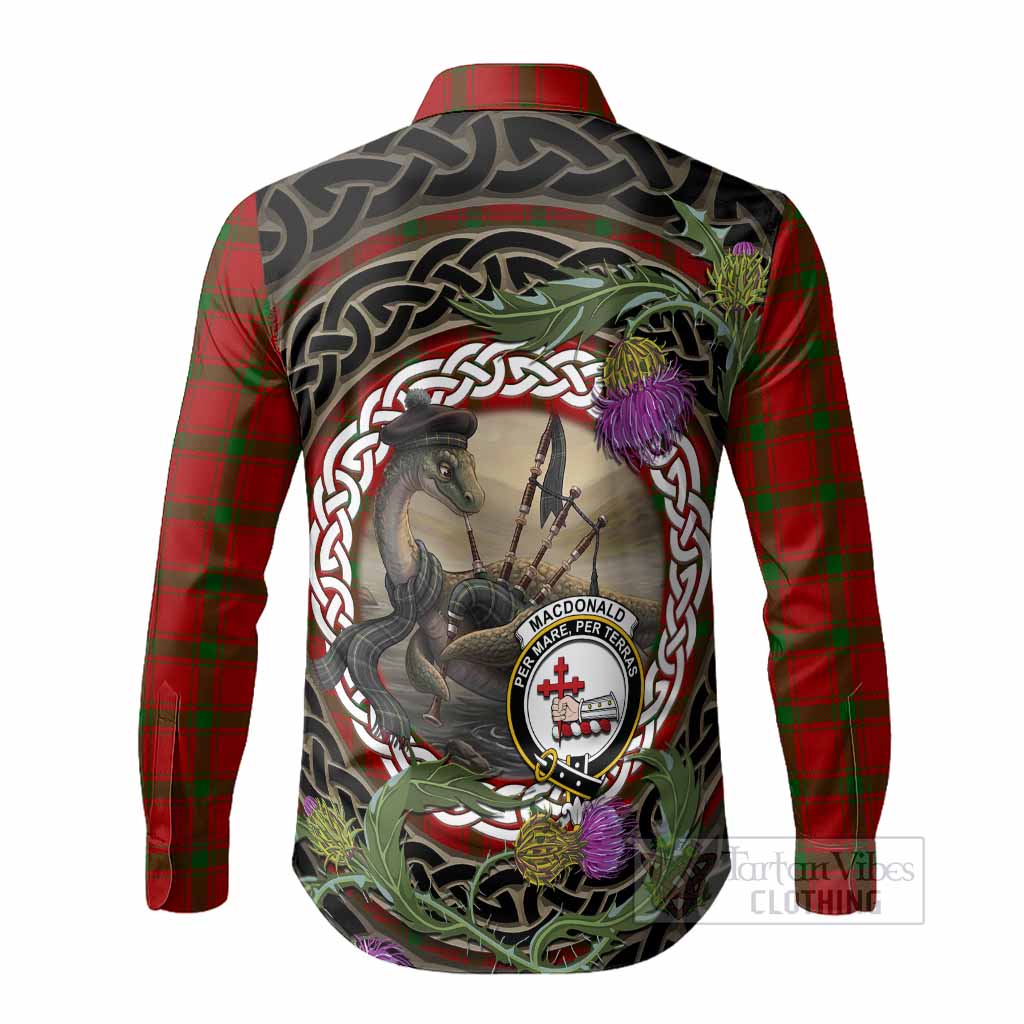 MacDonald (McDonald) of Sleat Tartan Crest Bagpipe Nessie Long Sleeve Button Shirts Scottish Loch Ness Monster Celtic Thistle
