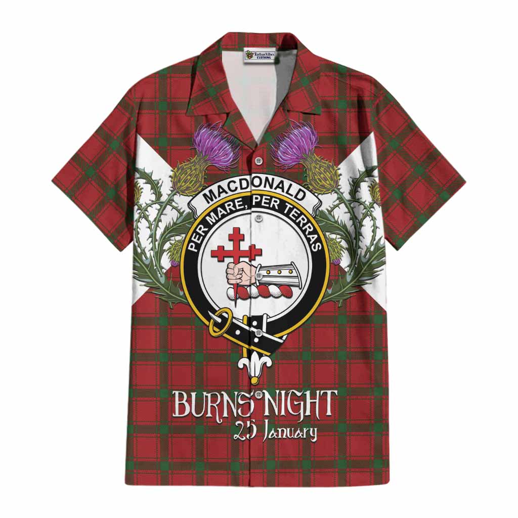 MacDonald (McDonald) of Sleat Tartan Family Crest Cotton Hawaiian Shirt Scottish Burns Night Thistle Floral