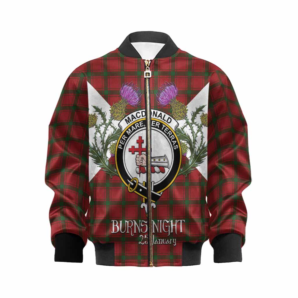 MacDonald (McDonald) of Sleat Tartan Family Crest Kid Bomber Jacket Scottish Burns Night Thistle Floral