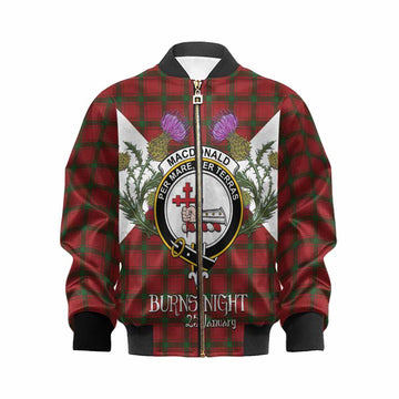 MacDonald (McDonald) of Sleat Tartan Family Crest Kid Bomber Jacket Scottish Burns Night Thistle Floral