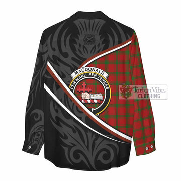 MacDonald (McDonald) of Sleat Tartan Family Crest Women Casual Shirt Celtic Scottish Thistle Floral