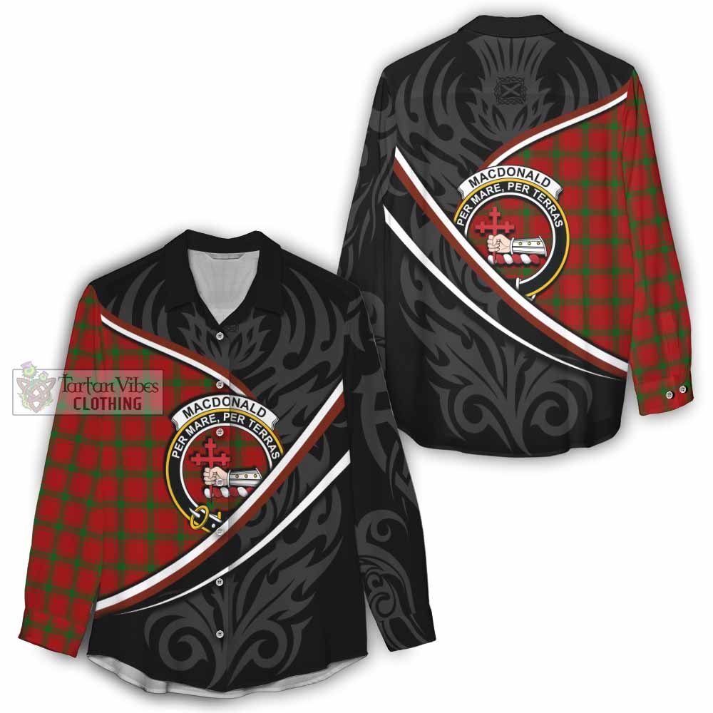 MacDonald (McDonald) of Sleat Tartan Family Crest Women Casual Shirt Celtic Scottish Thistle Floral - Tartan Vibes Clothing