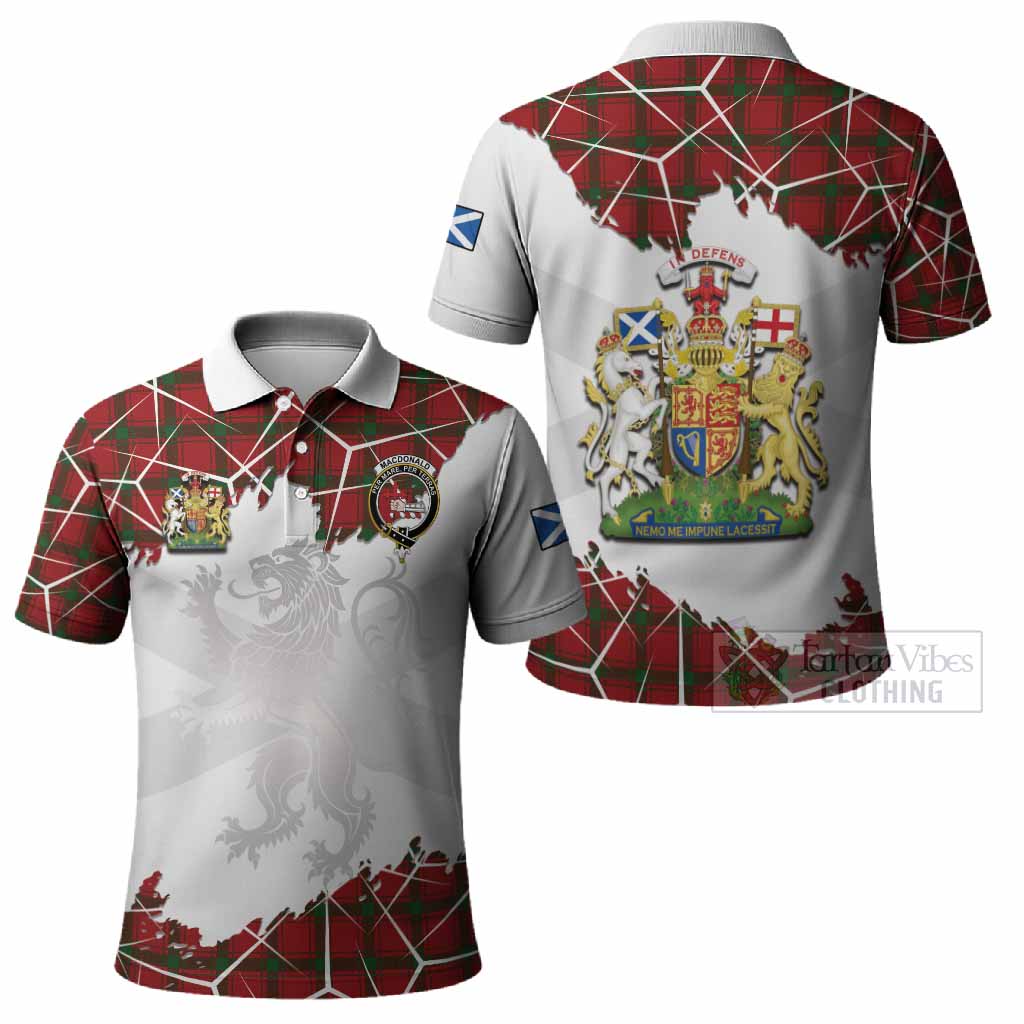 MacDonald (McDonald) of Sleat Tartan Polo Shirt with Family Crest and Lion Rampant Grunge Style