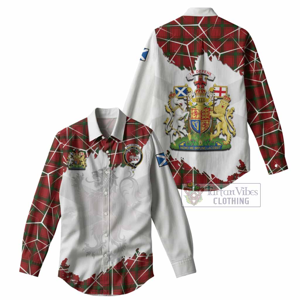 MacDonald (McDonald) of Sleat Tartan Women Casual Shirt with Family Crest and Lion Rampant Grunge Style
