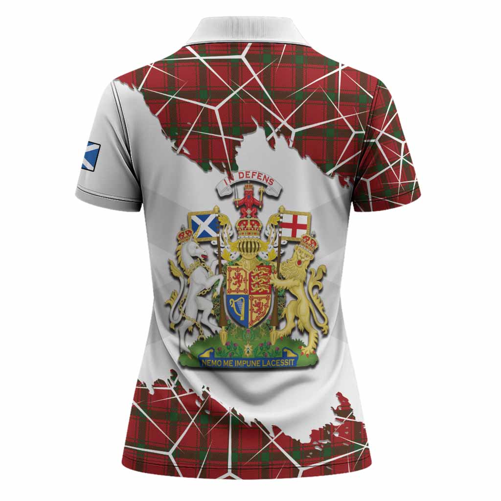 MacDonald (McDonald) of Sleat Tartan Women Polo Shirt with Family Crest and Lion Rampant Grunge Style