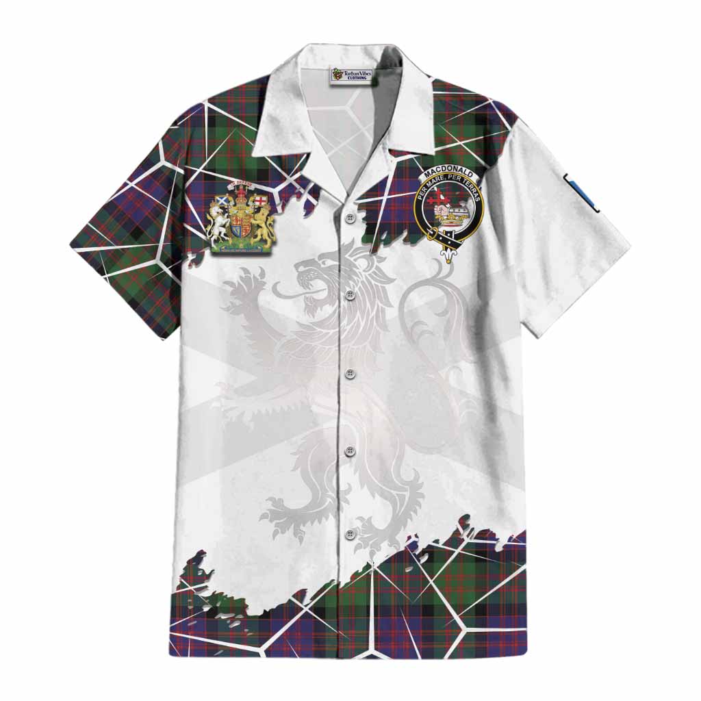 MacDonald (McDonald) Tartan Cotton Hawaiian Shirt with Family Crest and Lion Rampant Grunge Style