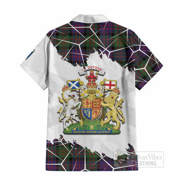 MacDonald (McDonald) Tartan Cotton Hawaiian Shirt with Family Crest and Lion Rampant Grunge Style