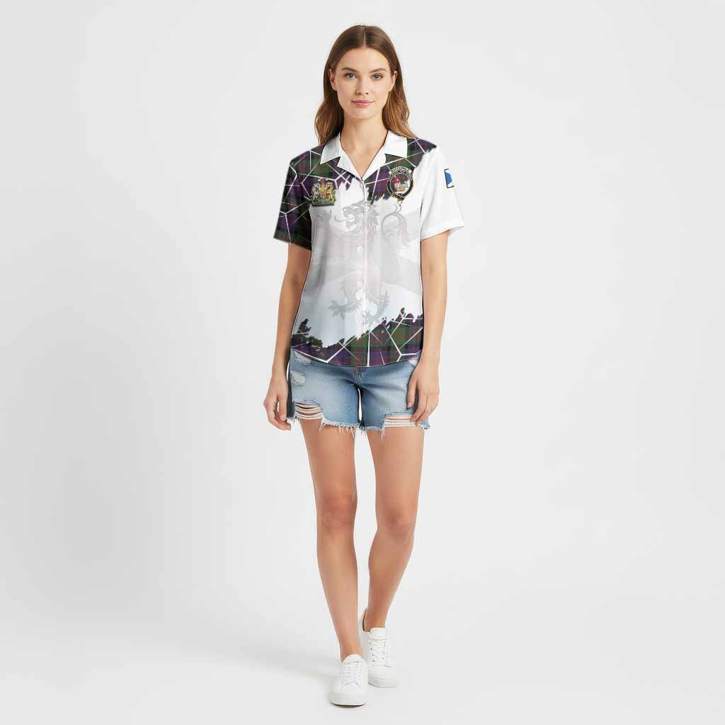 MacDonald (McDonald) Tartan Cotton Hawaiian Shirt with Family Crest and Lion Rampant Grunge Style