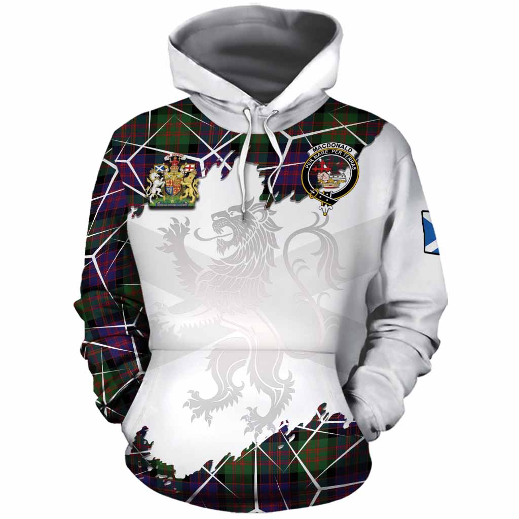 MacDonald (McDonald) Tartan Cotton Hoodie with Family Crest and Lion Rampant Grunge Style