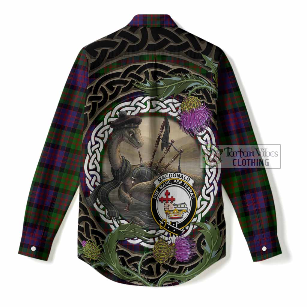 MacDonald (McDonald) Tartan Crest Bagpipe Nessie Women Casual Shirt Scottish Loch Ness Monster Celtic Thistle