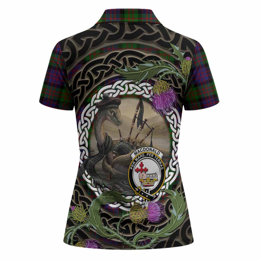 MacDonald (McDonald) Tartan Crest Bagpipe Nessie Women Polo Shirt Scottish Loch Ness Monster Celtic Thistle