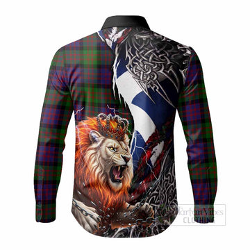 MacDonald (McDonald) Tartan Crest Long Sleeve Button Shirts Heritage Flag Grunge Celtic Knot and Lion Rampant