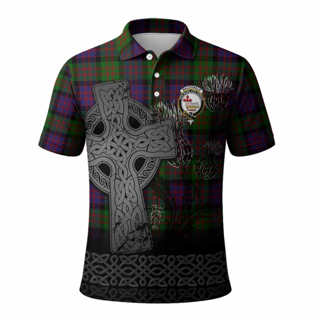 MacDonald (McDonald) Tartan Crest Polo Shirt Grunge Celtic Cross Scottish Thistle
