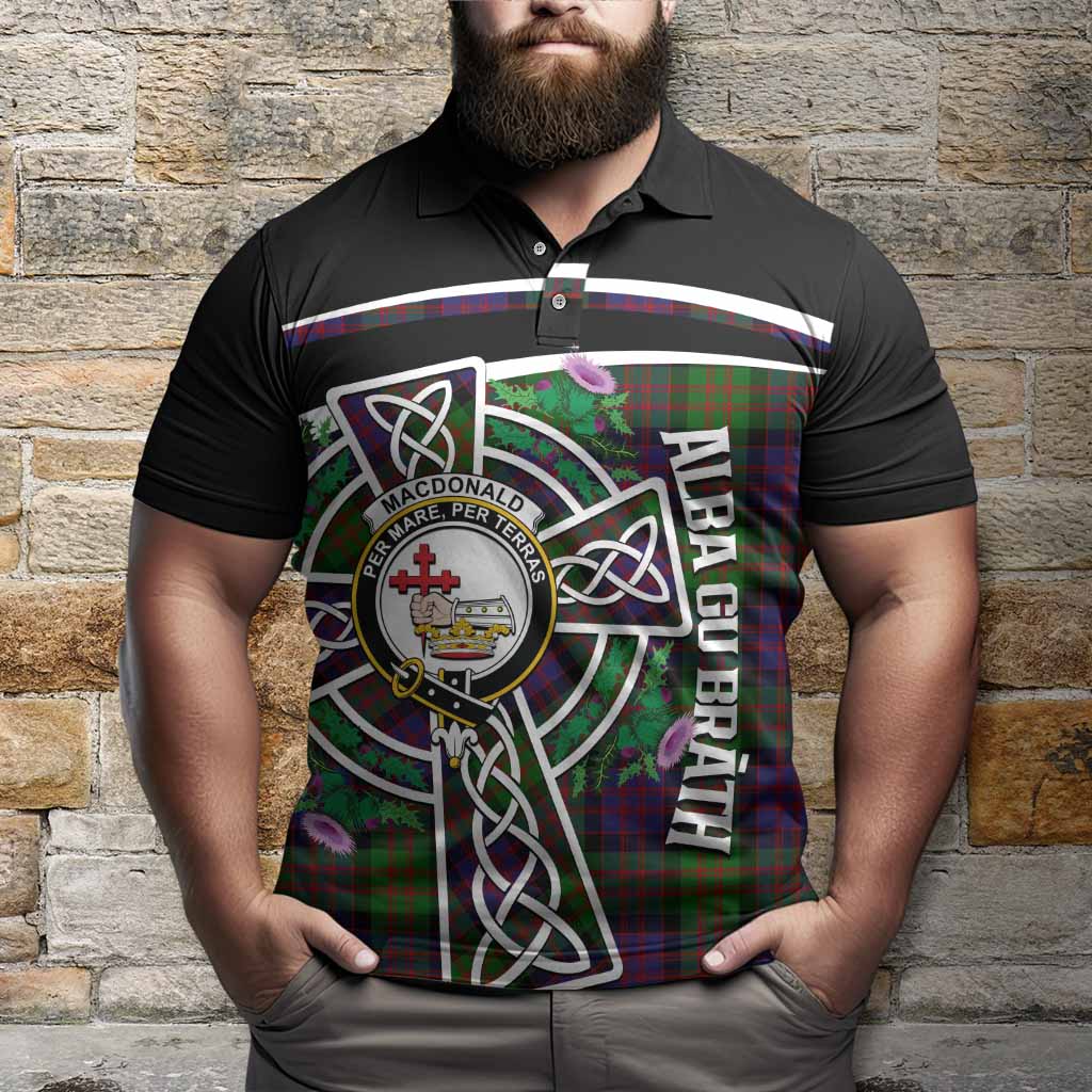 MacDonald (McDonald) Tartan Crest Polo Shirt Scottish Thistle Celtic Cross Alba Gu Brath