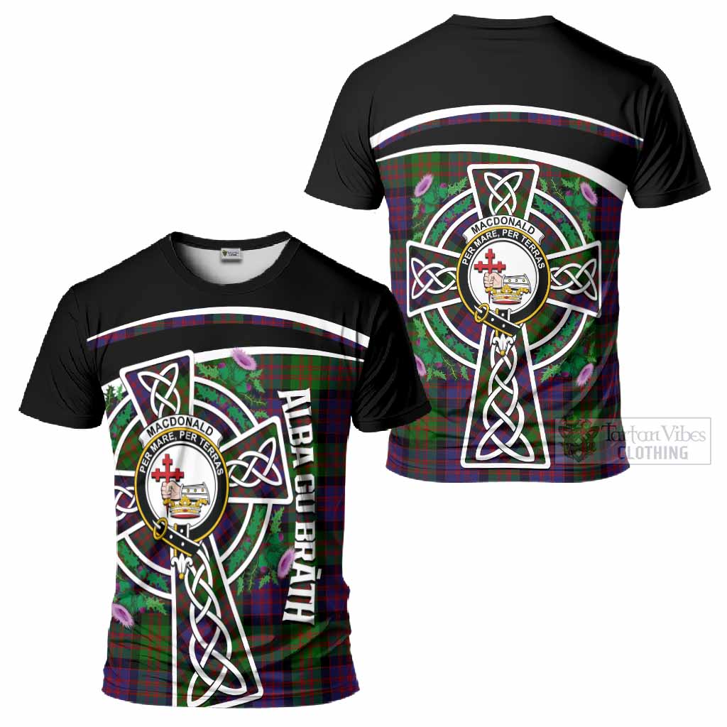 MacDonald (McDonald) Tartan Crest T-Shirt Scottish Thistle Celtic Cross Alba Gu Brath