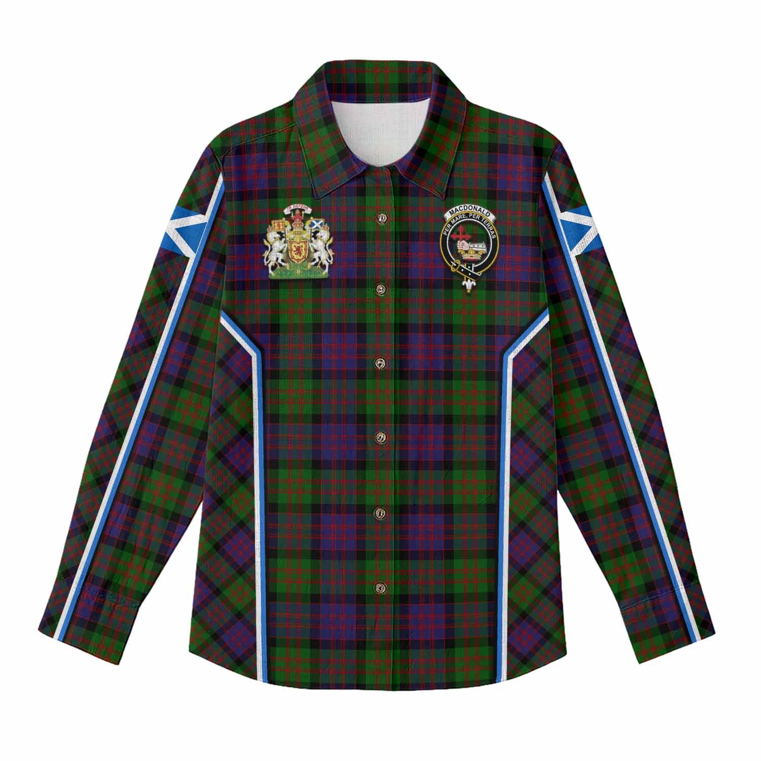 MacDonald (McDonald) Tartan Crest Women Casual Shirt Scotland Coat of Arm Flag Style - Tartan Vibes Clothing