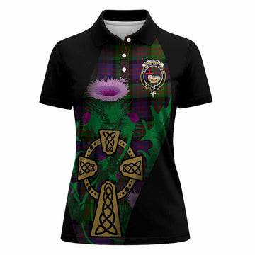MacDonald (McDonald) Tartan Crest Women Polo Shirt Celtic Cross Thistle Flowers