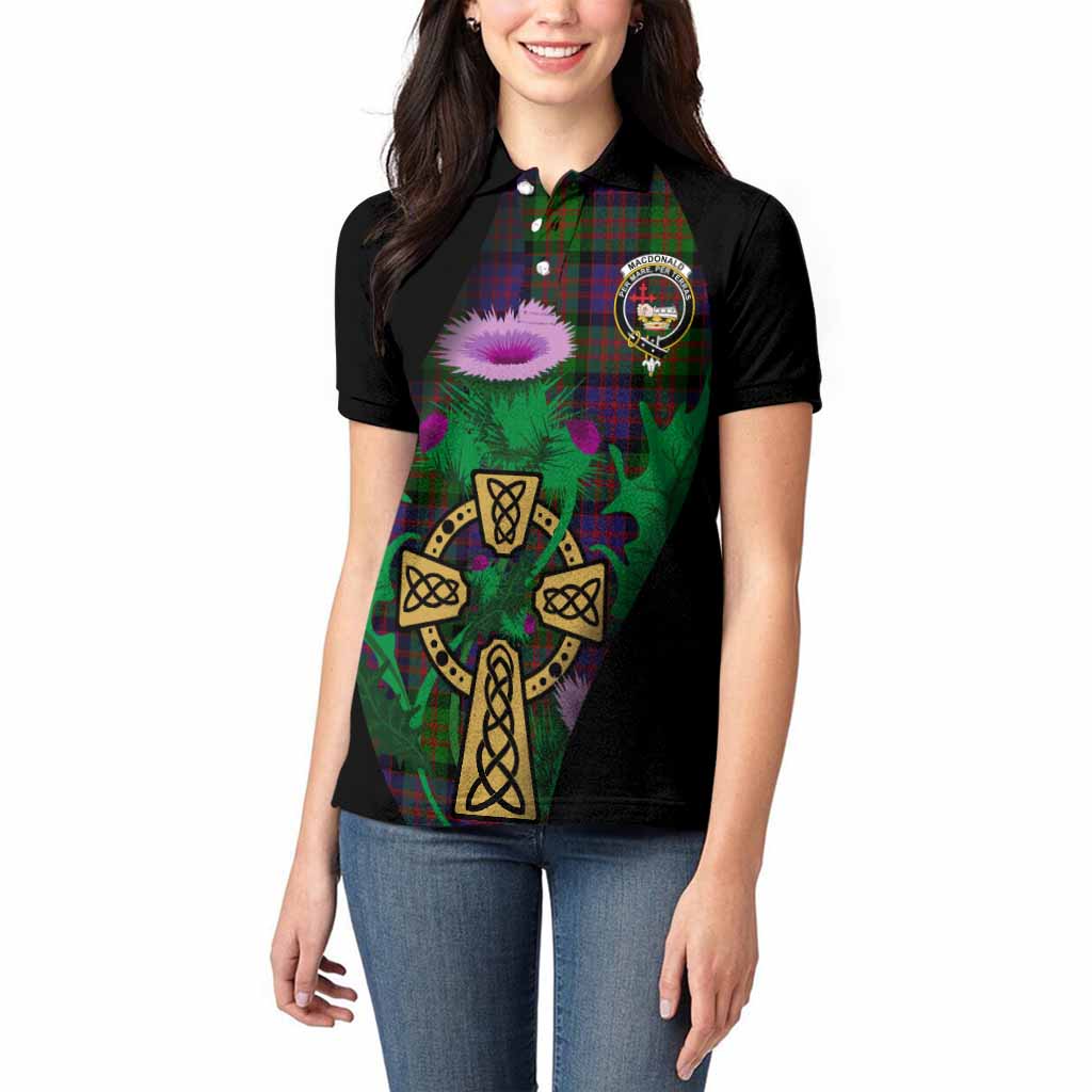 MacDonald (McDonald) Tartan Crest Women Polo Shirt Celtic Cross Thistle Flowers