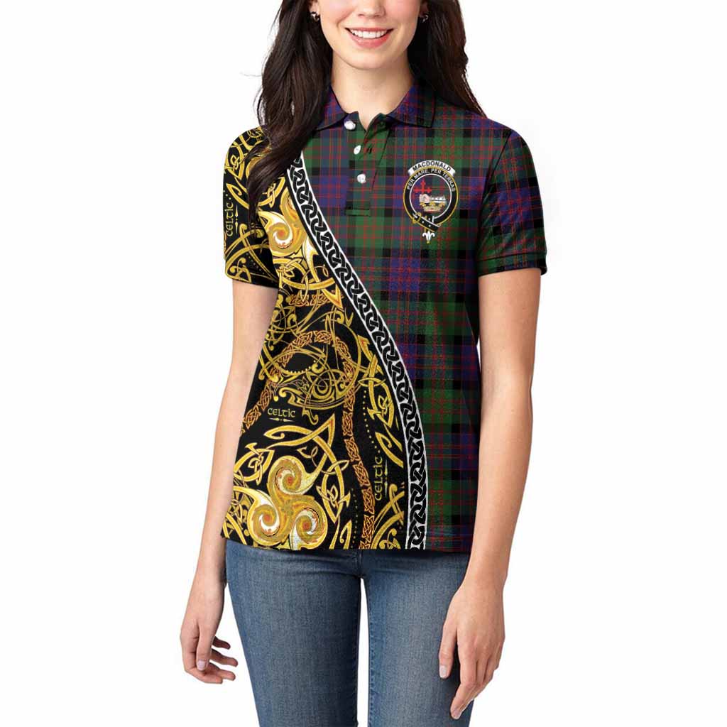 MacDonald (McDonald) Tartan Crest Women Polo Shirt Celtic Knot and Triple Trickle Spiral Symbols