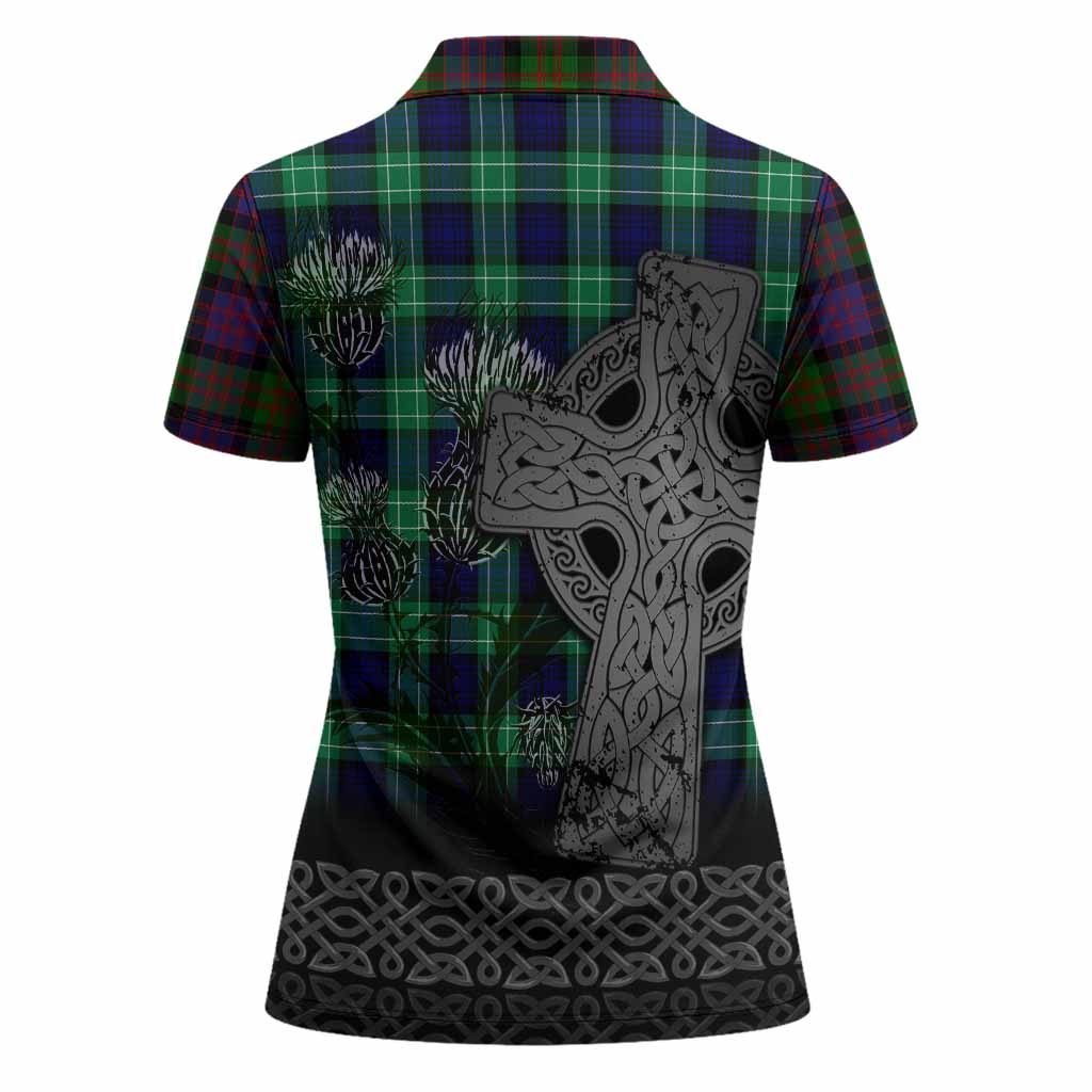 MacDonald (McDonald) Tartan Crest Women Polo Shirt Grunge Celtic Cross Scottish Thistle