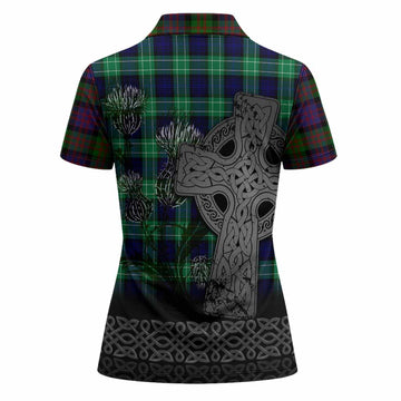 MacDonald (McDonald) Tartan Crest Women Polo Shirt Grunge Celtic Cross Scottish Thistle