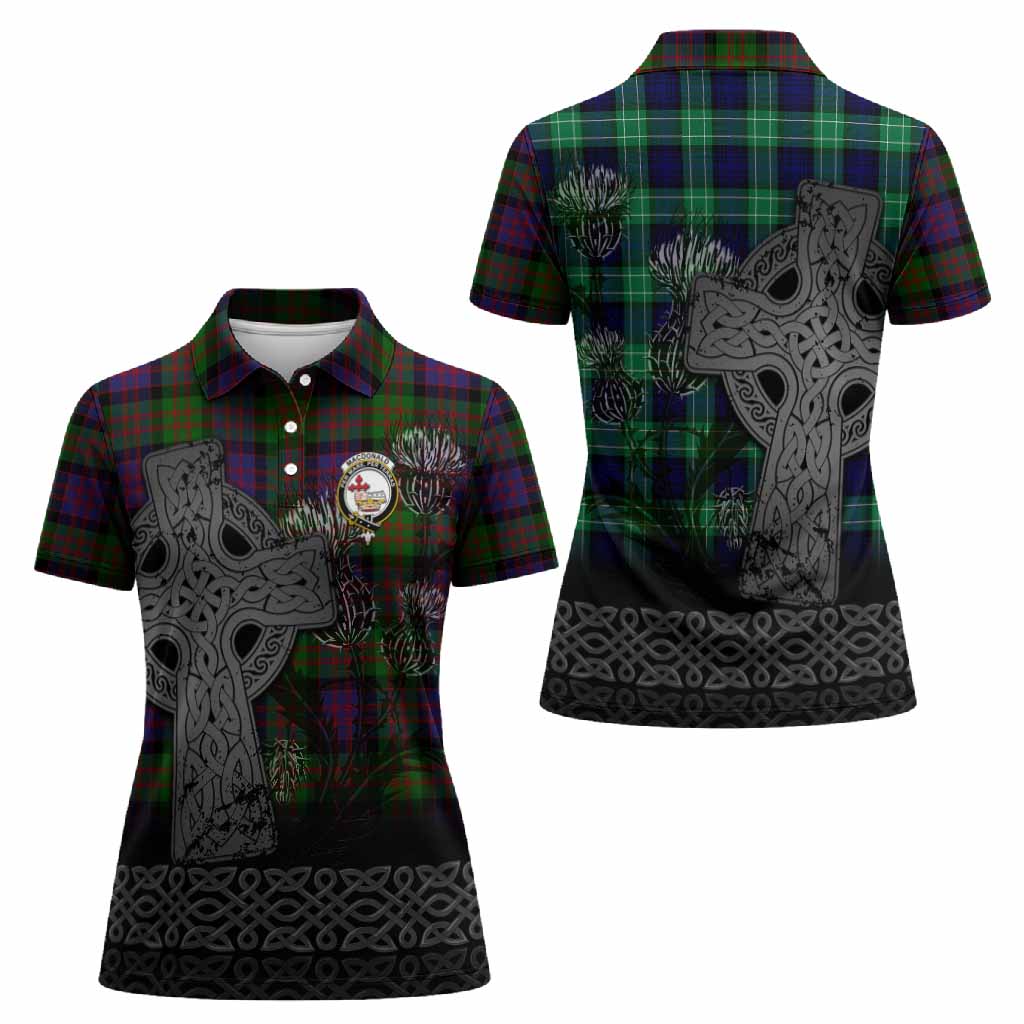 MacDonald (McDonald) Tartan Crest Women Polo Shirt Grunge Celtic Cross Scottish Thistle