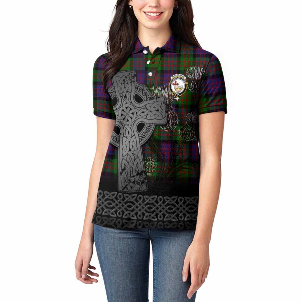 MacDonald (McDonald) Tartan Crest Women Polo Shirt Grunge Celtic Cross Scottish Thistle
