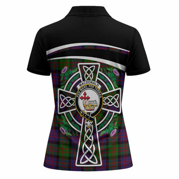 MacDonald (McDonald) Tartan Crest Women Polo Shirt Scottish Thistle Celtic Cross Alba Gu Brath