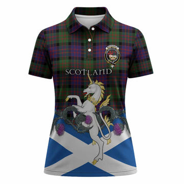 MacDonald (McDonald) Tartan Crest Women Polo Shirt Scottish Unicorn With Thistle