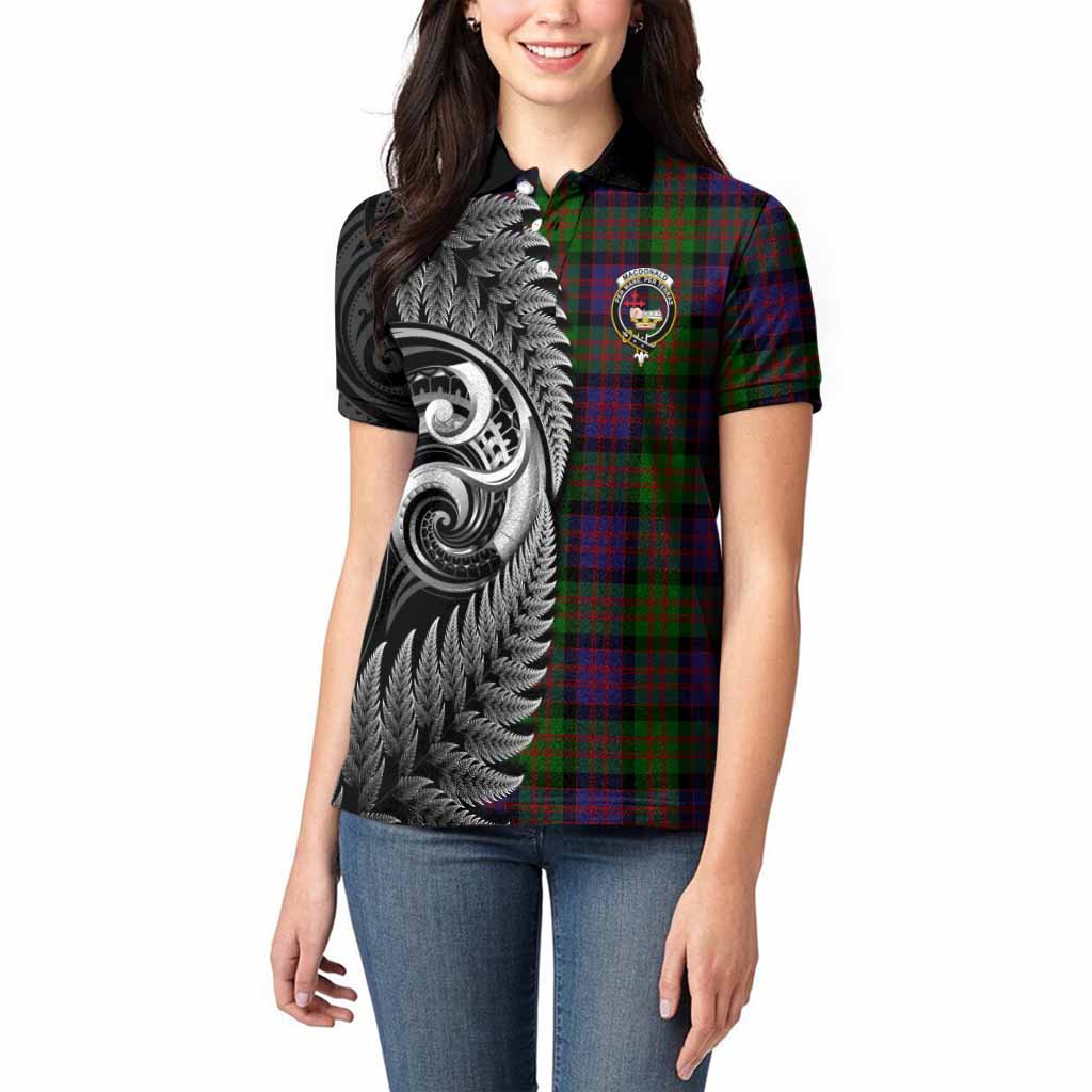 MacDonald (McDonald) Tartan Crest Women Polo Shirt With New Zealand Silver Fern Maori Koru
