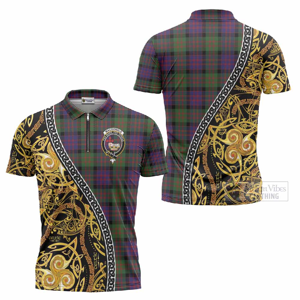 MacDonald (McDonald) Tartan Crest Zipper Polo Shirt Celtic Knot and Triple Trickle Spiral Symbols