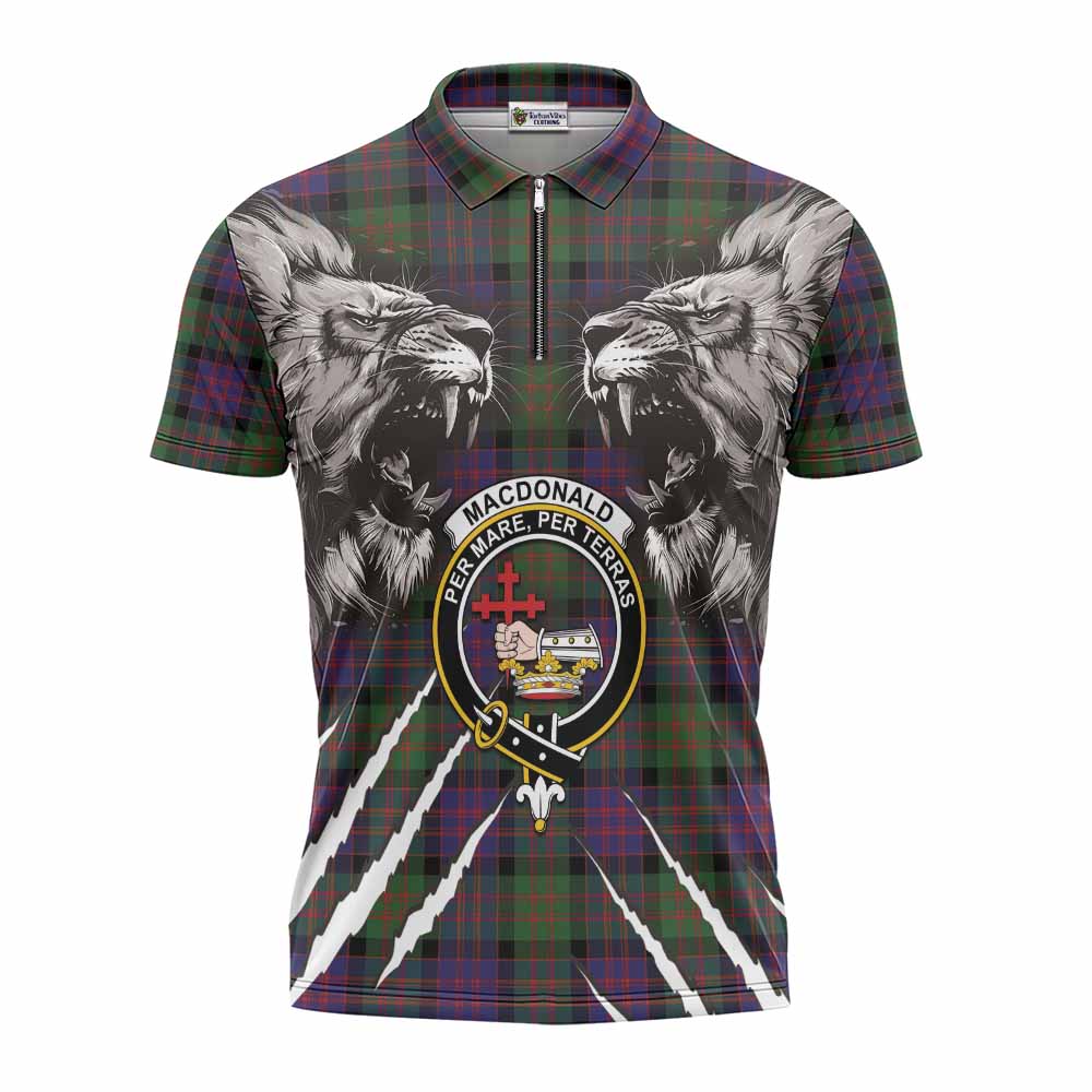 MacDonald (McDonald) Tartan Crest Zipper Polo Shirt Ferocious Lion Style