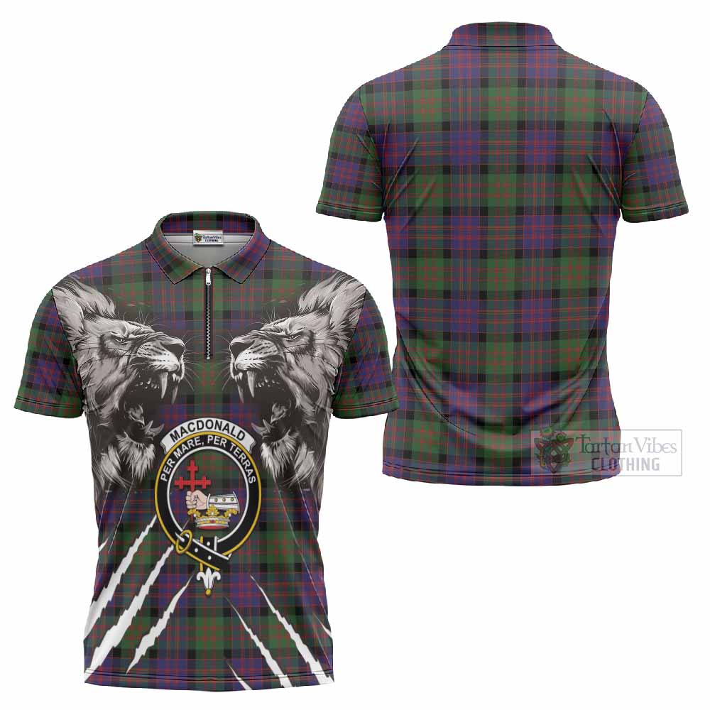 MacDonald (McDonald) Tartan Crest Zipper Polo Shirt Ferocious Lion Style