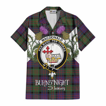 MacDonald (McDonald) Tartan Family Crest Cotton Hawaiian Shirt Scottish Burns Night Thistle Floral