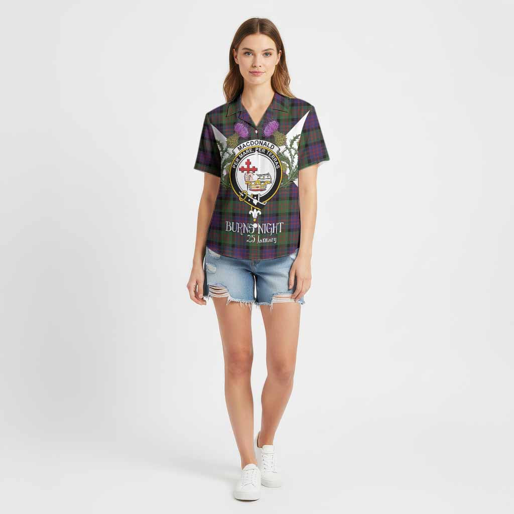 MacDonald (McDonald) Tartan Family Crest Cotton Hawaiian Shirt Scottish Burns Night Thistle Floral