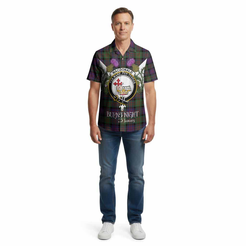 MacDonald (McDonald) Tartan Family Crest Cotton Hawaiian Shirt Scottish Burns Night Thistle Floral