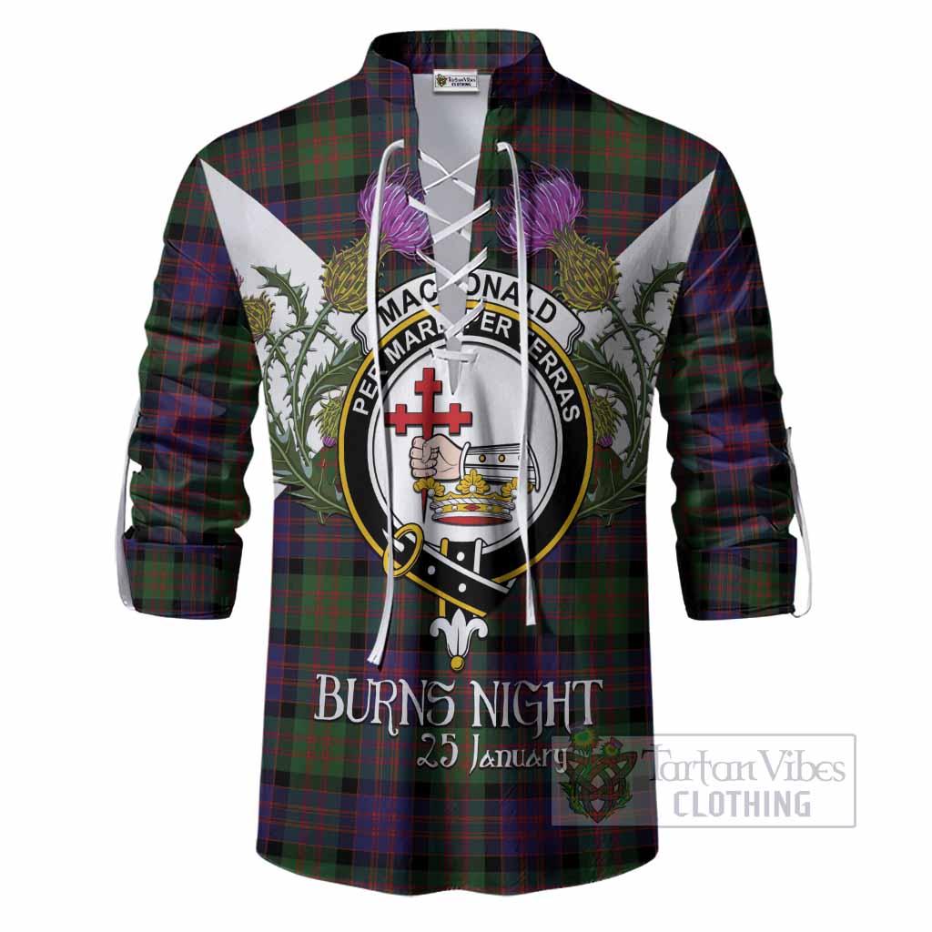 MacDonald (McDonald) Tartan Family Crest Ghillie Shirt Scottish Burns Night Thistle Floral
