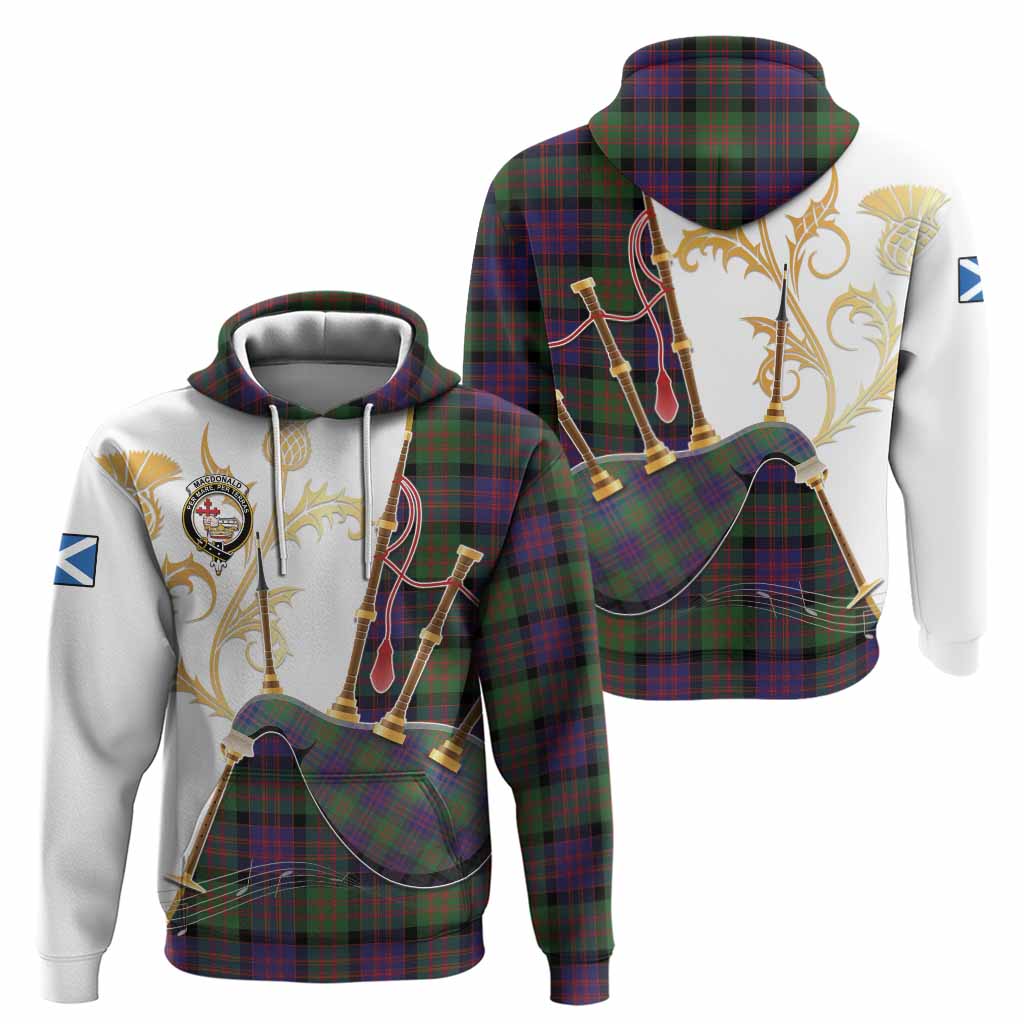MacDonald (McDonald) Tartan Family Crest Hoodie Bagpipes with Scottish Thistle