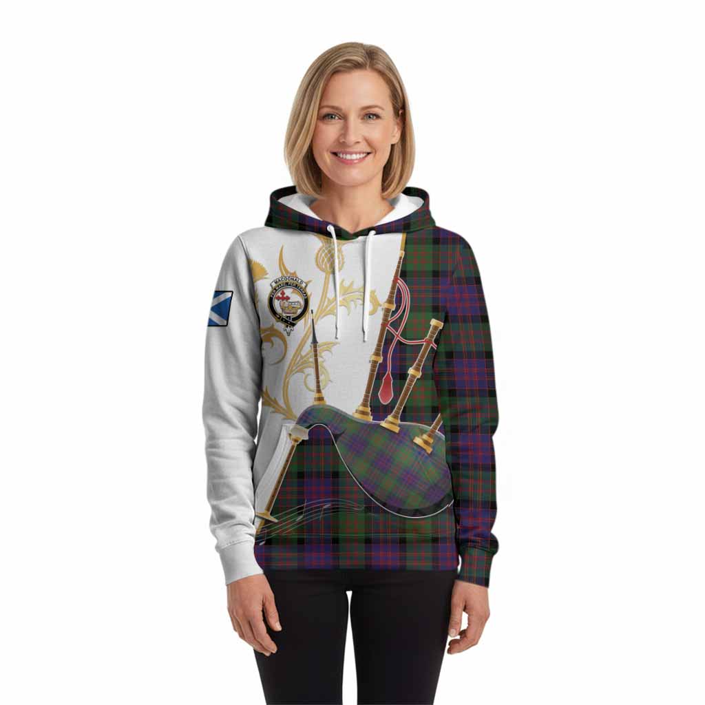 MacDonald (McDonald) Tartan Family Crest Hoodie Bagpipes with Scottish Thistle