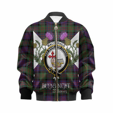 MacDonald (McDonald) Tartan Family Crest Kid Bomber Jacket Scottish Burns Night Thistle Floral