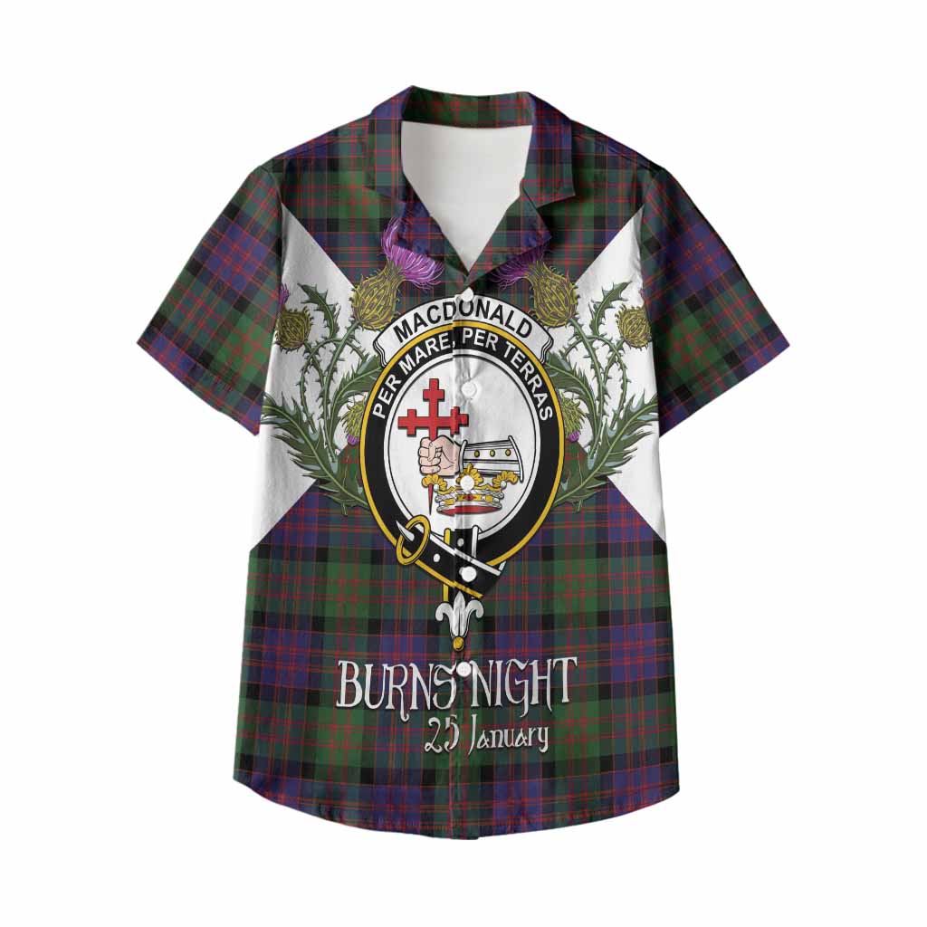 MacDonald (McDonald) Tartan Family Crest Kid Hawaiian Shirt Scottish Burns Night Thistle Floral