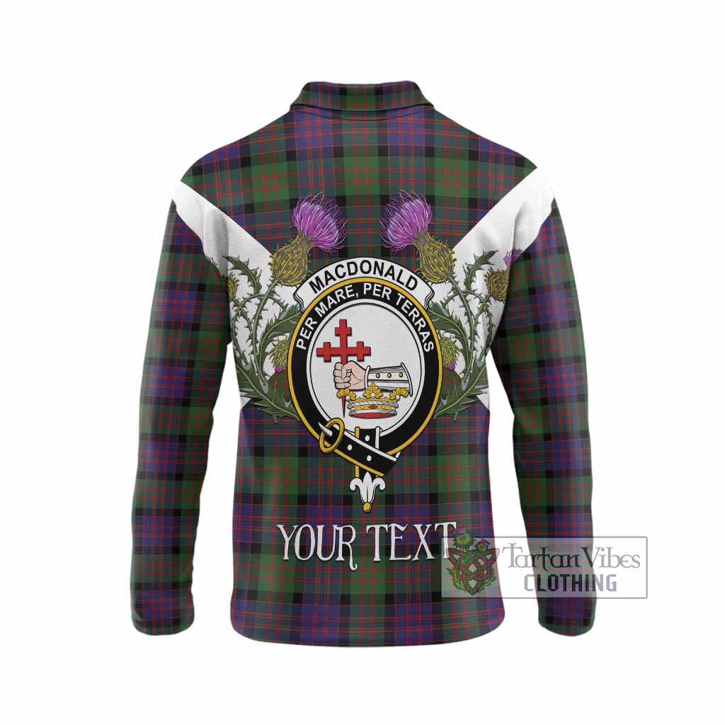 MacDonald (McDonald) Tartan Family Crest Long Sleeve Polo Shirt Scottish Burns Night Thistle Floral